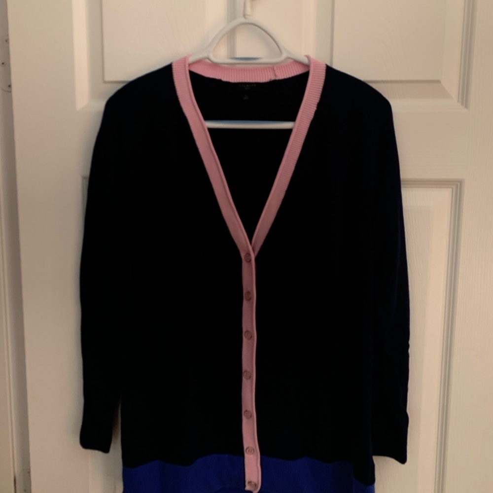 Talbots Navy and Pink trimmed Cardigan lightweight sweater